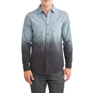 George Slim Fit Men’s Long Sleeve Blue‎ Dip Dye Woven Button Up Shirt Size XL
